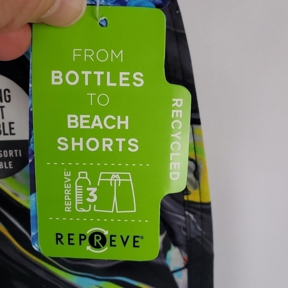 360 Surf Mens Beach Short Black w/ Colored Pattern Recycled Poly Choose Size - Picture 12 of 12